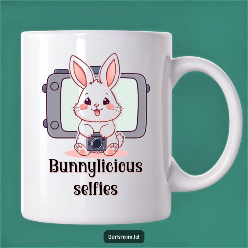 Funny Bunny Photographer Mug: Playful Posing Camera Screen Gift