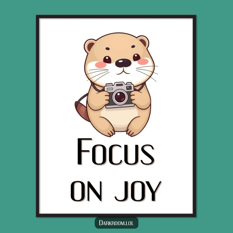 Funny Otter Photographer Digital Art: Vintage Camera Print Gift for Walls