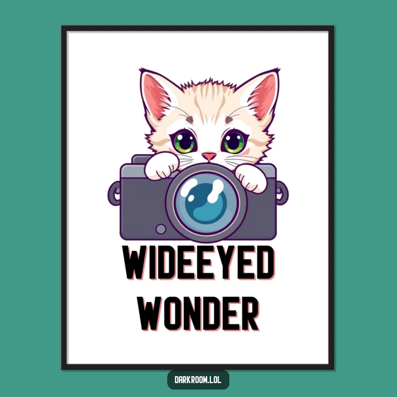 Funny Kitten Camera Lens Poster: Curious Cat Photography Art Gift