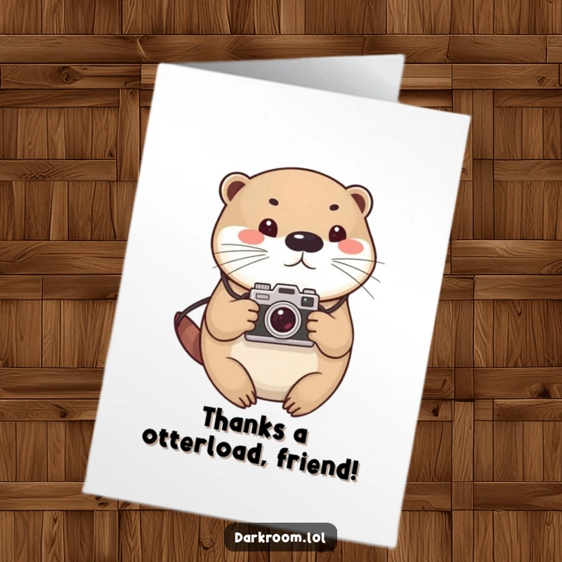 Funny Free Printable Thank You Card: Cute otter photographer, vintage camera, capturing a moment of thanks, digital download.