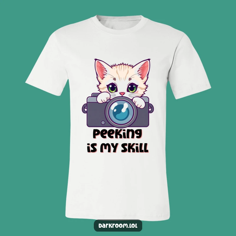 Funny Kitten Camera Lens T-Shirt: Curious Cat Photo Tee for Fans